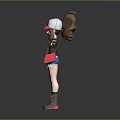3D Game Character With Brown Hair White Cap Blue Vest Pink Bag And Outstretched Arms