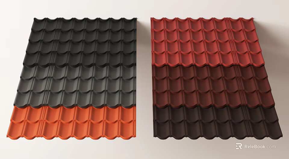 Roof Tiles Black Red Orange Wavy Architectural Components Texture Design 3d model