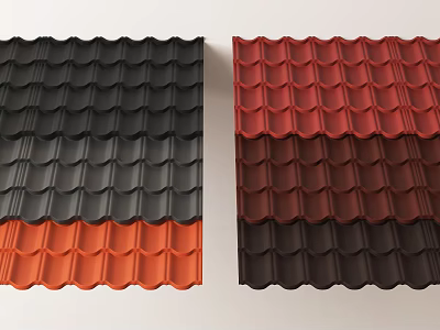 Roof Tiles Black Red Orange Wavy Architectural Components Texture Design 3d model