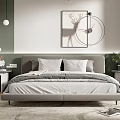 Modern Minimalist Bedroom With Gray Headboard Deer Art Chandelier Wooden Wardrobe And Rug