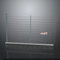 Safety Fence With Metal Mesh Blue Posts Concrete Base And Small Label