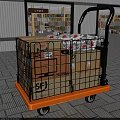 Household Items In Cardboard Boxes And Plastic Bags On Yellow Utility Cart