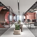 Modern Public Office Space With Open Workstations Green Plants And Glass Partitions
