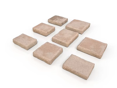 Brown Square Paving Stones With Textured Surface For Outdoor Use 3d model