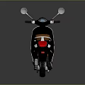 Elegant Black Scooter Featuring Brown Leather Seat and Reflective Floor Design