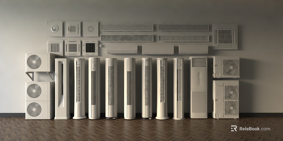 Various Air Conditioners And Fans On 3d model 