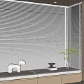 Modern White Venetian Blinds Covering Window with Window Sill Dog Figurine Books and Green Plant