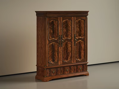 Traditional Wooden Wardrobe With Intricate Carved Doors And Bottom Drawers For Storage 3d model