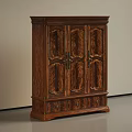 Traditional Wooden Wardrobe With Intricate Carved Doors And Bottom Drawers For Storage