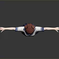 Cute Game Movie Character Wearing Blue White Sailor Uniform With Red Hair And Arms Outstretched