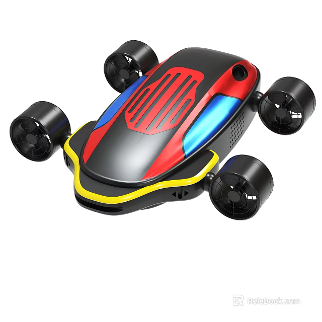Streamlined Multi wheeled Toy Car With Black Red Blue And Yellow Design 3d model 