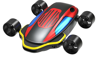 Streamlined Multi wheeled Toy Car With Black Red Blue And Yellow Design 3d model