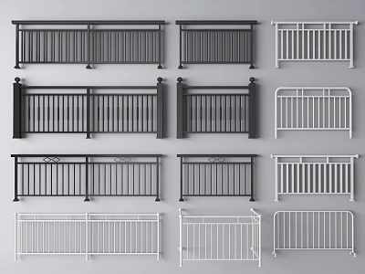 Various Modern Fence Railing Designs With Black White Colors And Decorative Styles 3d model