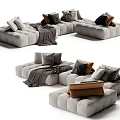 Modern Sectional Sofa With Modular Design Gray Upholstery Pillows And Blanket 3d model