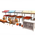 Colorful Awnings Stalls With Tomato Crates Sacks And Wooden Barrels
