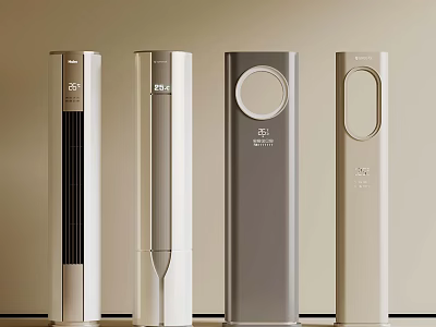 Four Modern Vertical Tower Appliances In Silver Gray And Beige Colors 3d model