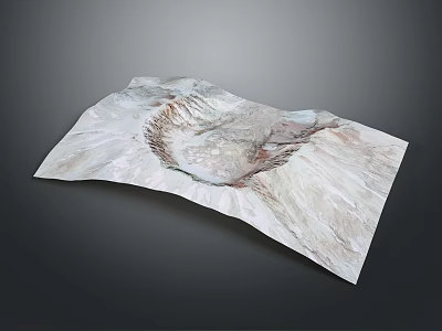3D Mountainous Terrain Model With Crater Texture And White Brown Surface 3d model