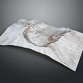 3D Mountainous Terrain Model With Crater Texture And White Brown Surface