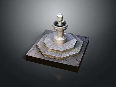 Classic Stone Fountain Structure With Octagonal Base And Square Platform Paving 3d model