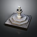 Classic Stone Fountain Structure With Octagonal Base And Square Platform Paving