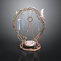 Delicate Metal Frame Decorative Household Item With Butterfly Accents And Hanging Beads