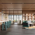 Modern Lounge Area With Wooden Ceiling Open Layout Sofa Bar Counter And Chairs