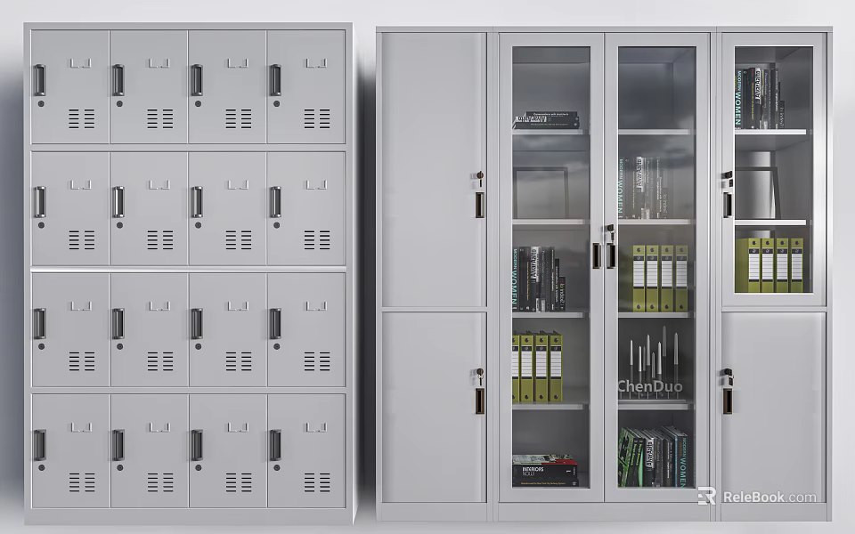 Modern Metal Storage Cabinets With Glass Doors And Multiple Compartments For Organizing Items 3d model 