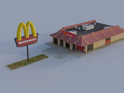 McDonald's Restaurant Exterior With Golden Arches Sign And Red Roof Design 3d model