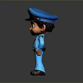 Cartoon Game Movie Police Officer Character Standing With Blue Uniform Cap Badge Hands On Hips