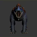Colorful Spotted Dinosaur 3D Model with Open Mouth and Vibrant Red Blue Skin