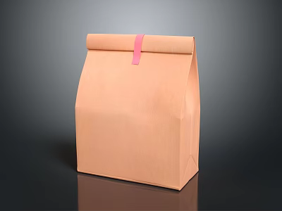 Simple Brown Paper Bag With Pink Ribbon For Daily Household Use 3d model