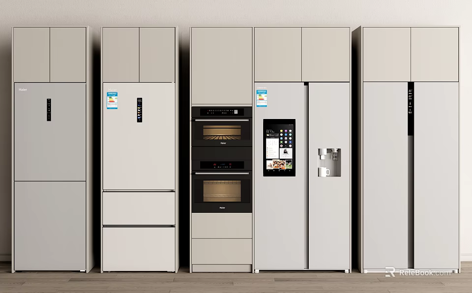 Modern Refrigerators and Freezers Featuring Various Stylish Designs for Home Kitchen 3d model