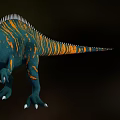 Realistic 3D Dinosaur Model With Blue Green Body And Orange Stripes Spiked Back