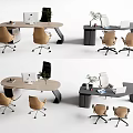 Modern Office Desk Setups Featuring Round Rectangular Designs Laptop Chairs And Green Plants 3d model