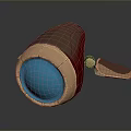 Futuristic Red And Copper Device Featuring Blue Glowing Lens Metallic Frame And Handle
