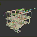 3D Building Structure Model Featuring Multi Floor Layout And Colored Pipelines 3d model