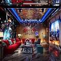 Modern KTV Interior With Red Sofa Starry Background Wall And Decorative Lights 3d model