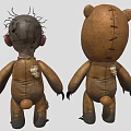 Scary Stitched Bear And Human Shaped Dolls With Torn Fabric Sharp Claws Red Bow Ties
