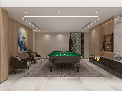 Modern billiard room billiard table background wall leisure chair hanging painting decoration cabinet decoration 3d model