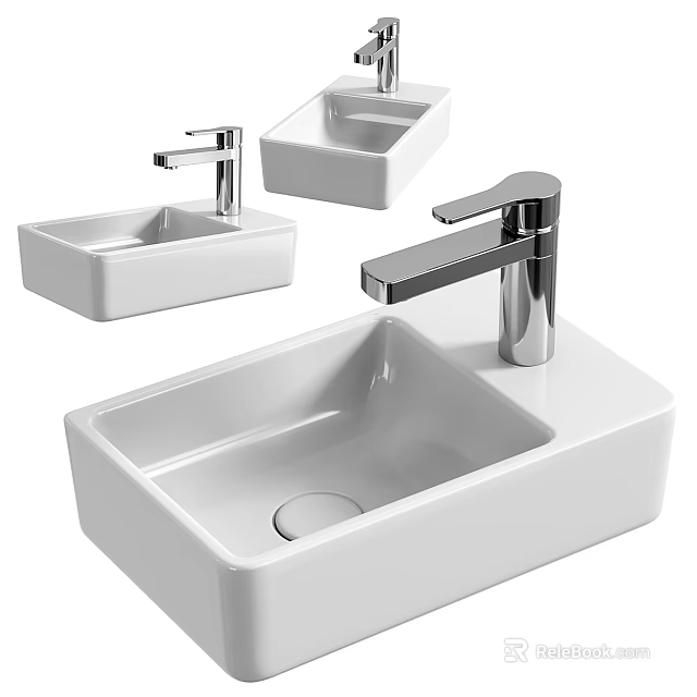 Modern White Ceramic Washbasin With Sleek Chrome Faucet Contemporary Design For Modern Bathroom 3d model 