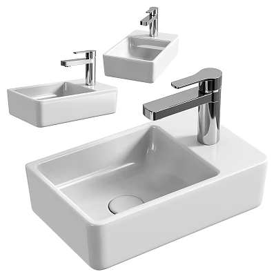 Modern White Ceramic Washbasin With Sleek Chrome Faucet Contemporary Design For Modern Bathroom 3d model