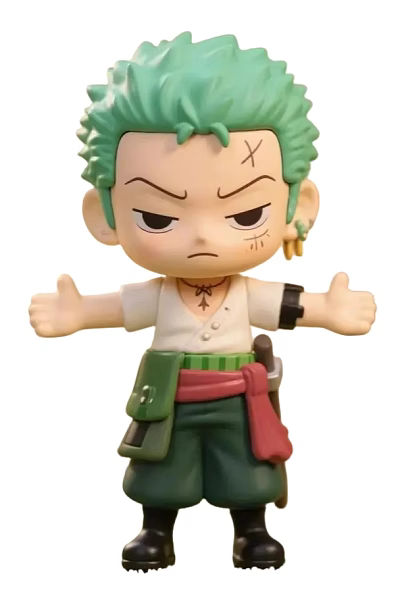 Anime Style Doll With Green Hair Facial Scars White Top Waist Knife And Open Arms 3d model