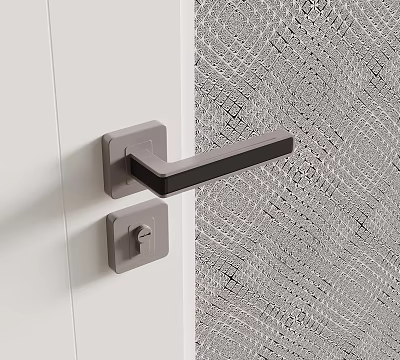 Modern Gray Door Handle With Lock And Geometric Pattern Design 3d model
