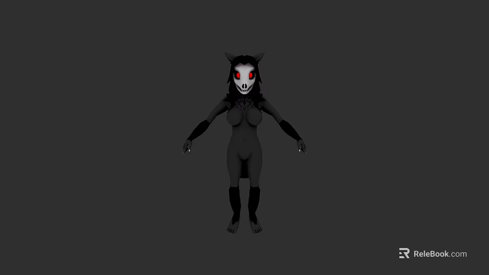 3D Character Creature With Black Body White Face Red Eyes And Horns 3d model 