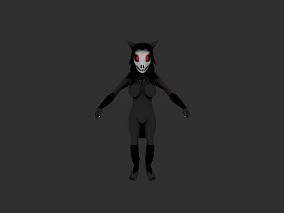 3D Character Creature With Black Body White Face Red Eyes And Horns 3d model