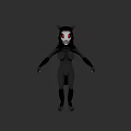 3D Character Creature With Black Body White Face Red Eyes And Horns