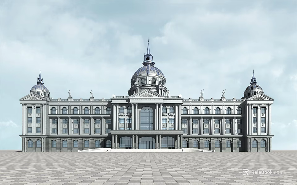 Classical Office Building With Multiple Domes Symmetrical Architecture And Spacious Plaza 3d model