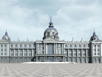 Classical Office Building With Multiple Domes Symmetrical Architecture And Spacious Plaza 3d model