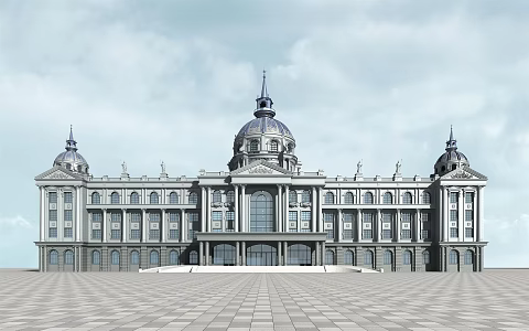 European-style office building, four-story office building 3d model