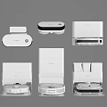 Smart Home Cleaning Devices With White Design And Various Components Including Robot Vacuum And Docks